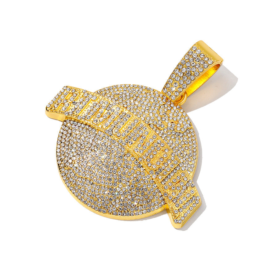 Wholesale Full Diamond Alloy Round Pendant Men's Necklace